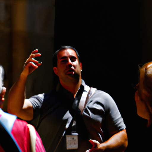 A photo of a tour guide showing a group of tourists around the Church of the Holy Sepulcher in Jerusalem, a location of significant spiritual importance.