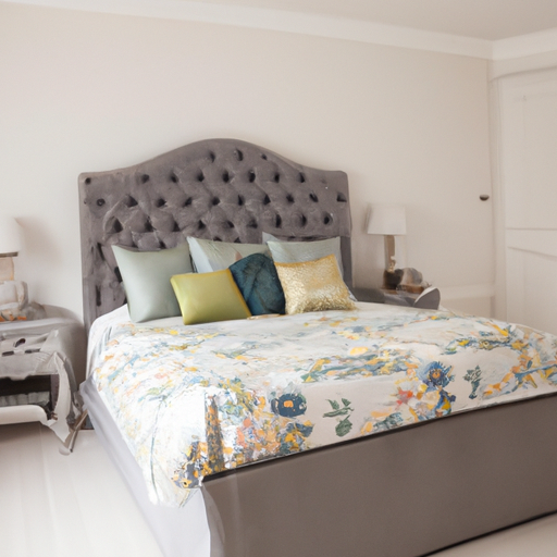 תמונה המציגה חדר שינה יפהפה עם ראש מיטה מרופד המוסיף נופך של אלגנטיות